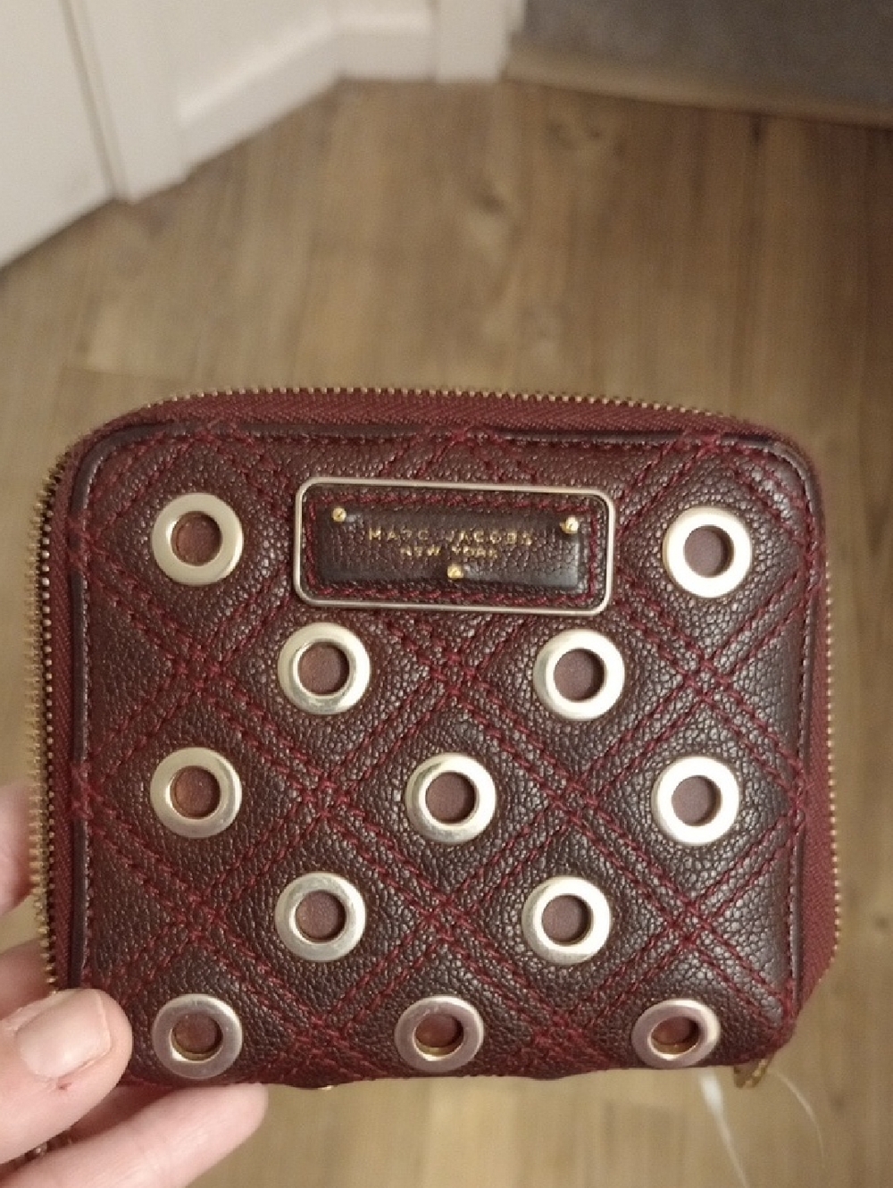Marc Jacobs Burgundy Eyelet Zip Wallet